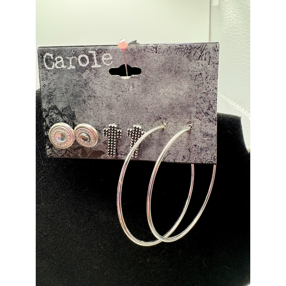 Carole Inc 3 Pair Silver Post Earrings